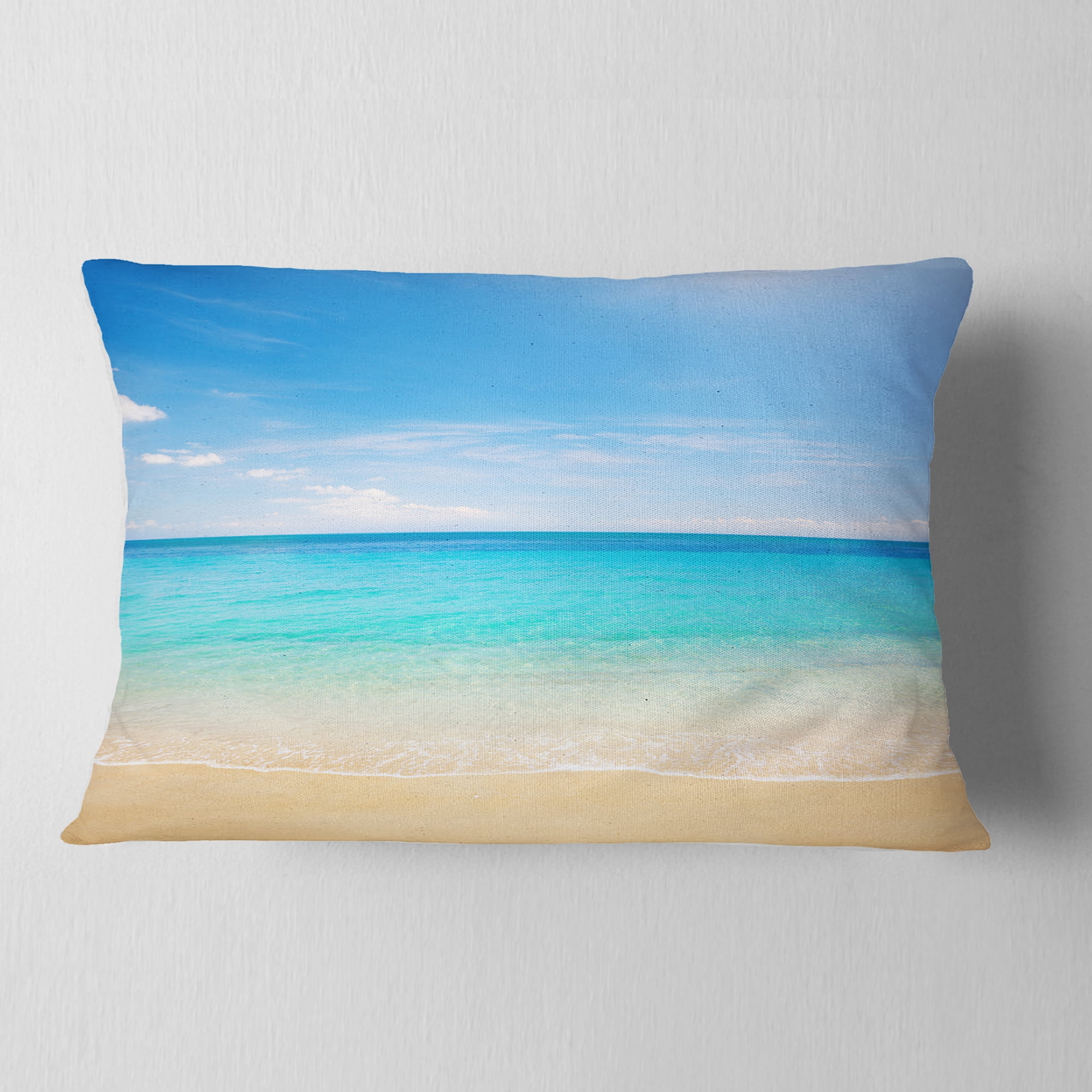 Designart Bright Blue Tropical Beach - Seashore Photo Throw Pillow - 12x20