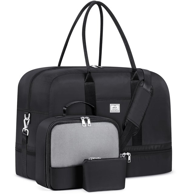 Bolsas de fin de semana para mujer, bolsa de viaje grande de lona, bolsa de viaje con compartimento para zapatos, 21 pulgadas, juego de 3 piezas