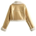 thumbnail image 3 of WCMZJ Women Winter Leather Jacket Thicken Fleece Lined Motorcycle Jacket Faux Fur Shearling Fluffy Coat Cropped Bomber Jacket Gold L, 3 of 3