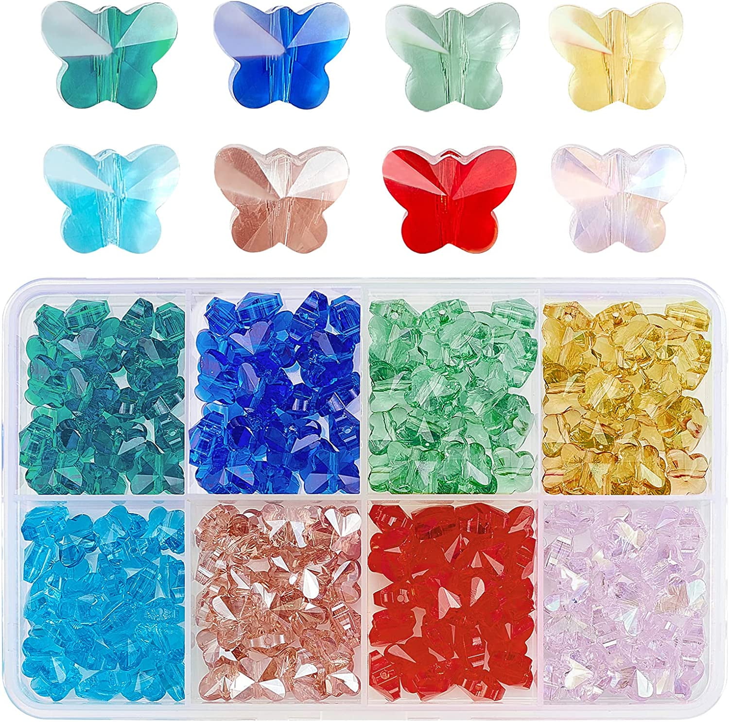 64 Pcs Crystal Butterfly Beads 8 Colors AB Color Plated Glass Beads  Butterfly Charms for DIY Jewelry Making and Home Decoration Hole: 1mm 