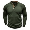thumbnail image 4 of IROINNID Henley Shirts for Men Casual Basic Solid Color Blouse Tee Shirt Top Long Sleeve Round-Neck Blouses & Shirts ,Olive Green, 4 of 7