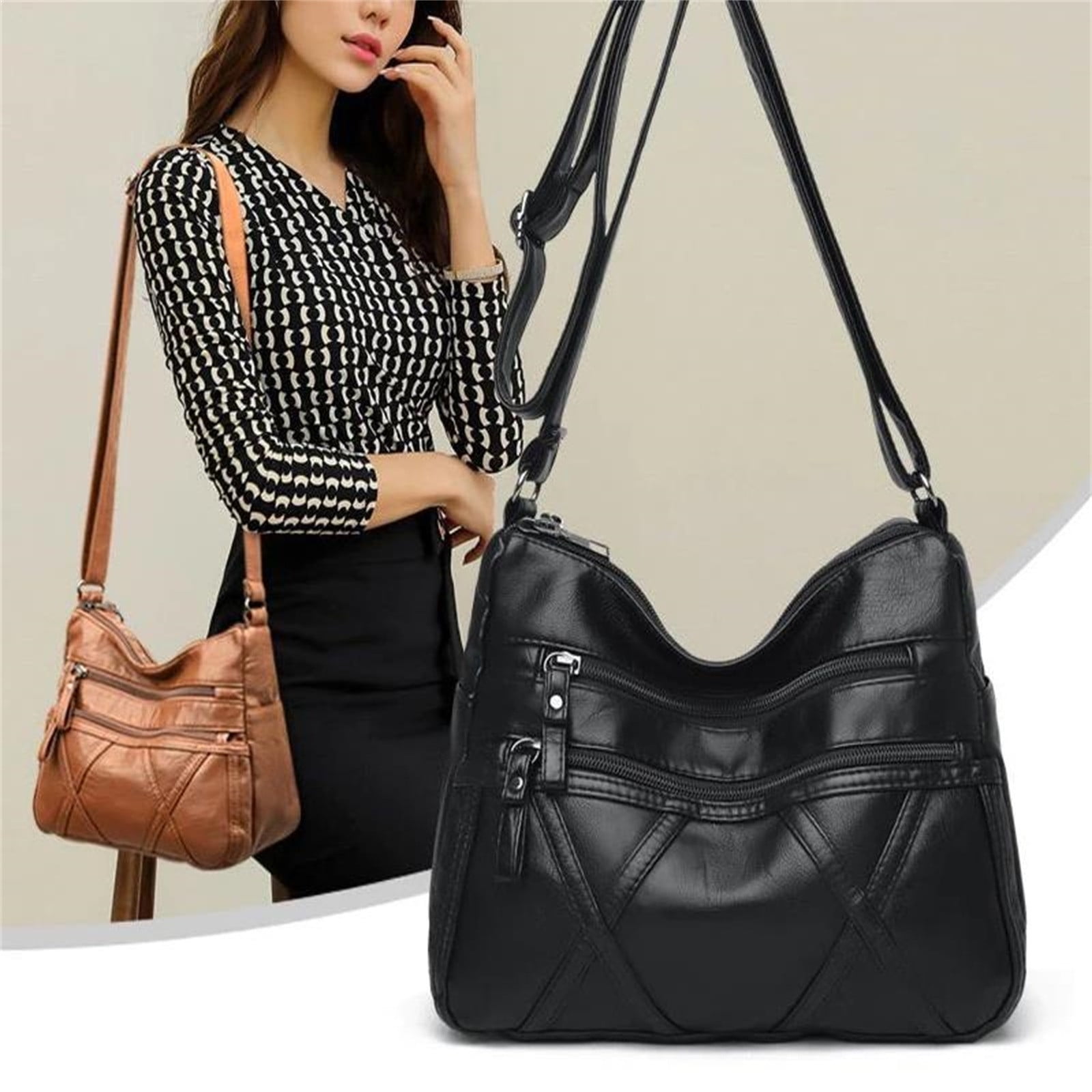 Ovzne Large Crossbody Bags Soft Leather Shoulder Bag Ladies Shoulder Handbags Purse and Wallet Set for Women Totes Hobo Purses, Large Capacity Soft Leather Bag Blue