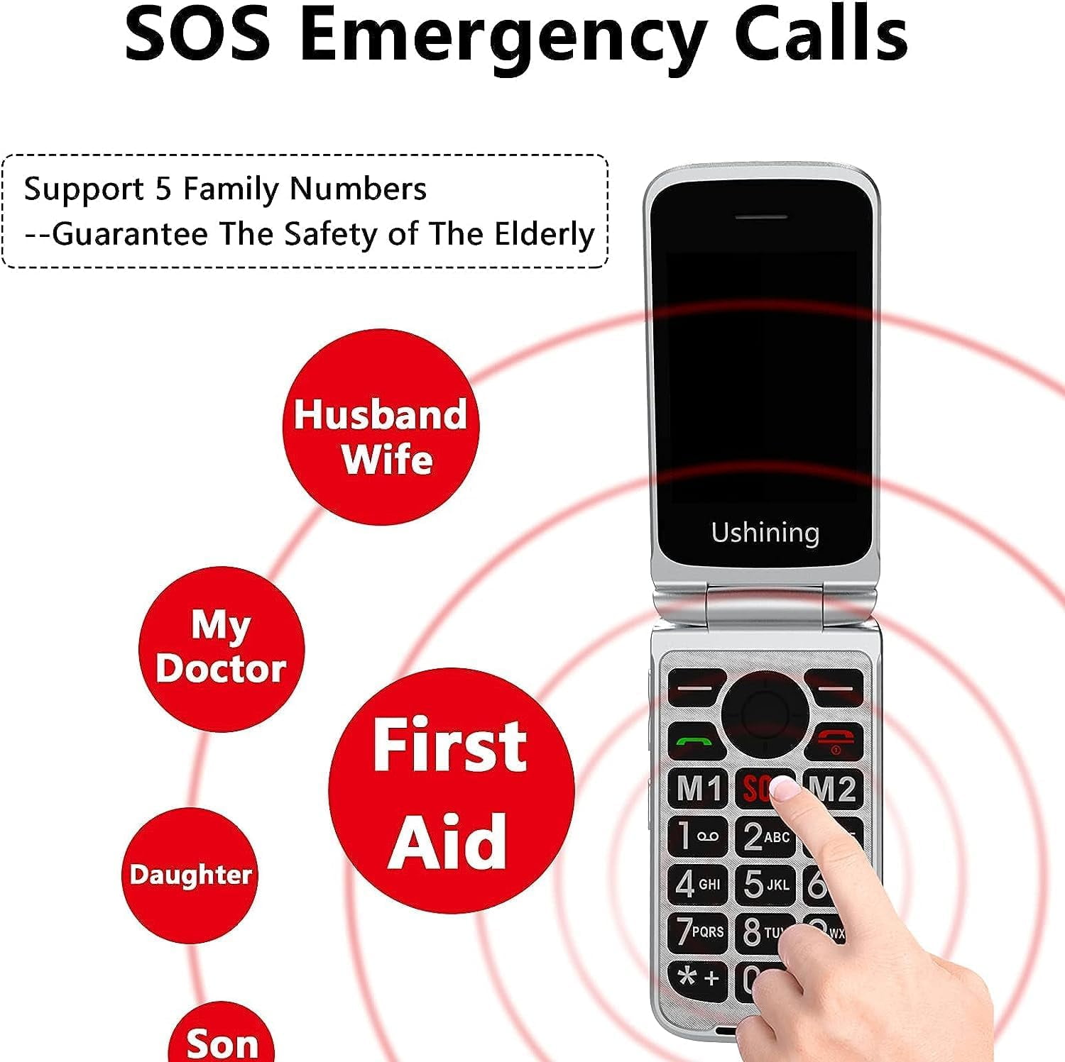 4G Elderly Portable No Contract Foldable Portable Simple Big Button Elderly Mobile Phone with Charging Station Emergency Call Button Dual SIM Card Free 1200Mah Battery