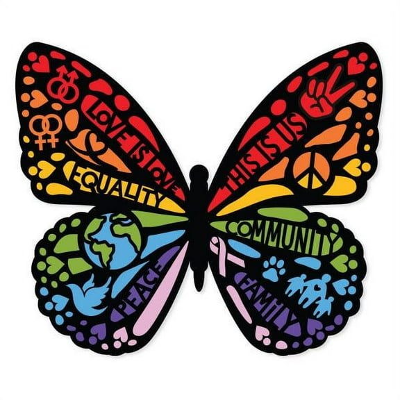 Paper House Productions Love and Peace Rainbow Butterfly Die-Cut 3" Vinyl Sticker