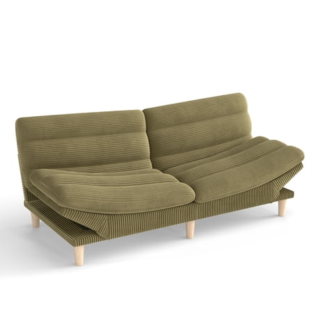 Ebello Convertible Futon Sofa Bed, Fabric with 3-Position Reclining Backrest and Adjustable Armrests for Living Room Apartment Office, Green