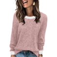 thumbnail image 2 of Long Sleeve Shirts for Women Sweaters Fall Outfits Color Block Winter Clothing Dressy Casual Soft Pink M, 2 of 7