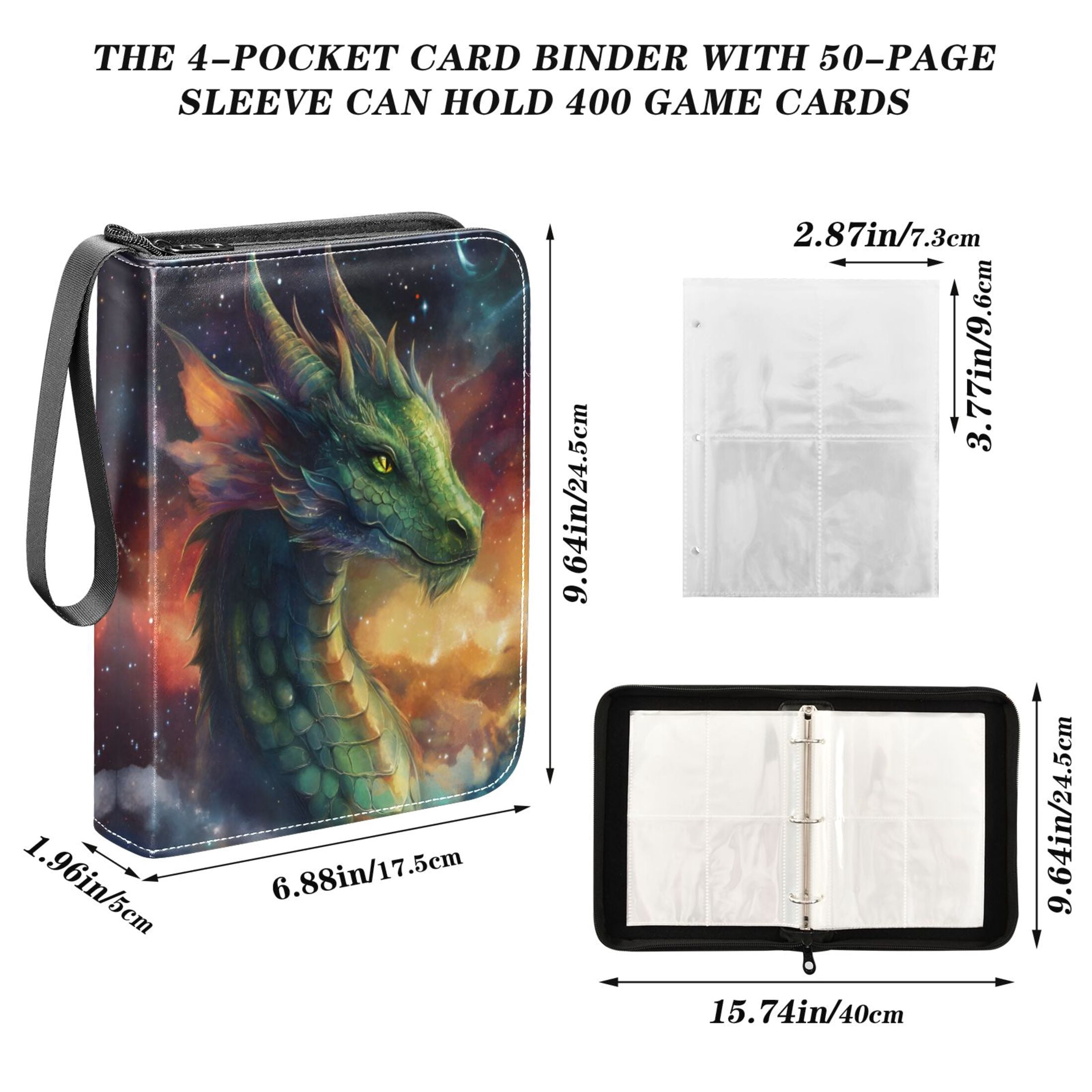 ALAZA Dragon at Starry Trading Card Binder 4 Pocket Cards Collection Album 400 Folder Holder