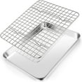 thumbnail image 1 of JUNWELL 10.4 Inch Toaster Oven Pan with Rack Set   Stainless Steel Small Baking Pan Tray and Grid Cooling Rack for Cooking / Roasting  Dishwasher Safe & Easy to Clean  Non-toxic & Durable, 1 of 7