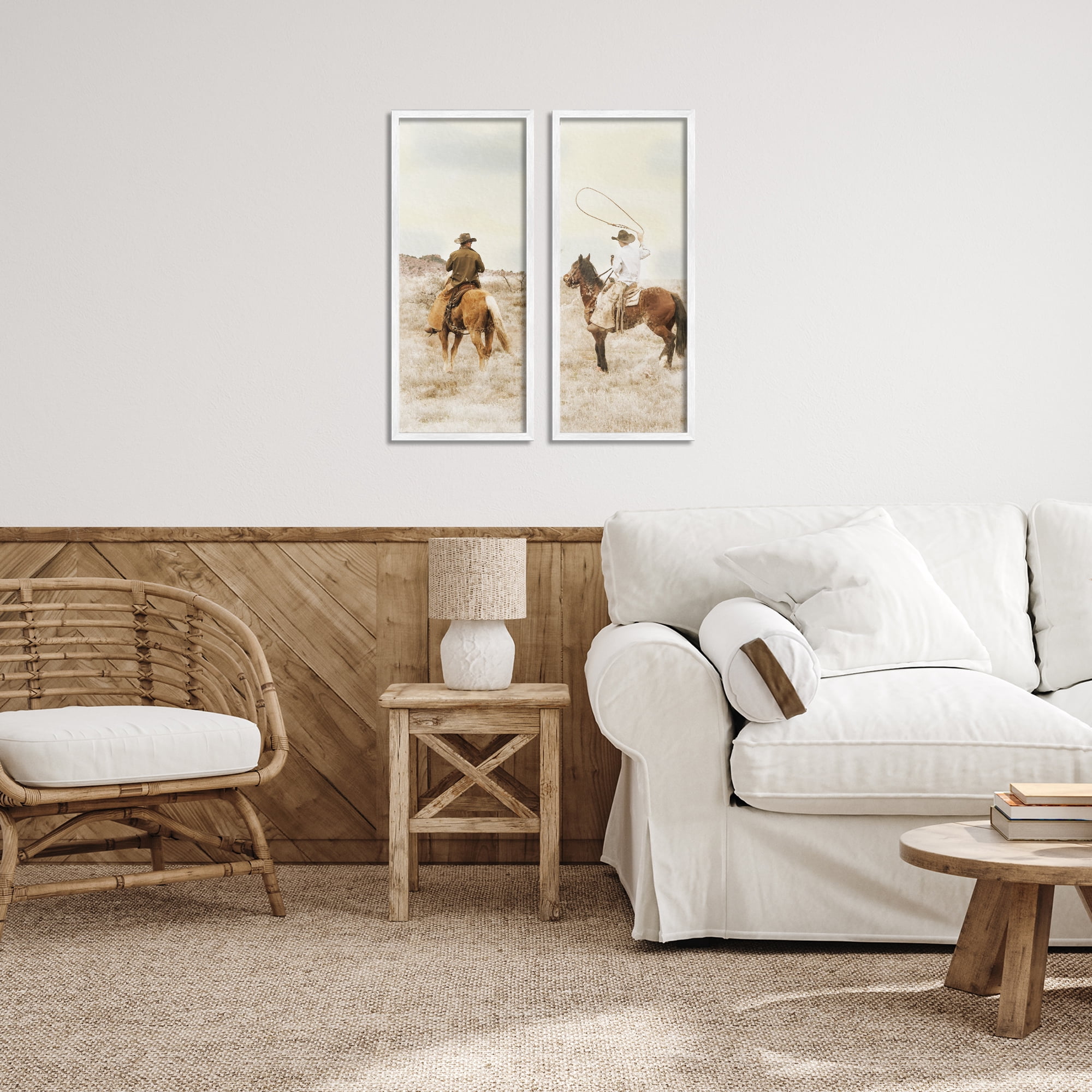 Stupell Industries Wrangling Cowboy Duo 2 Piece White Framed Giclee Art Set, design by Marcus Prime