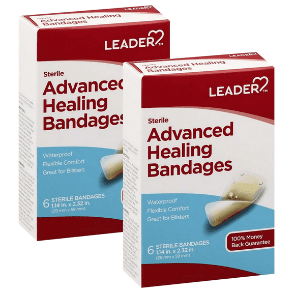 Leader Adhesive Bandages Advanced Healing, Large One Size, 6 Count - Waterproof and Flexible - 2 Pack