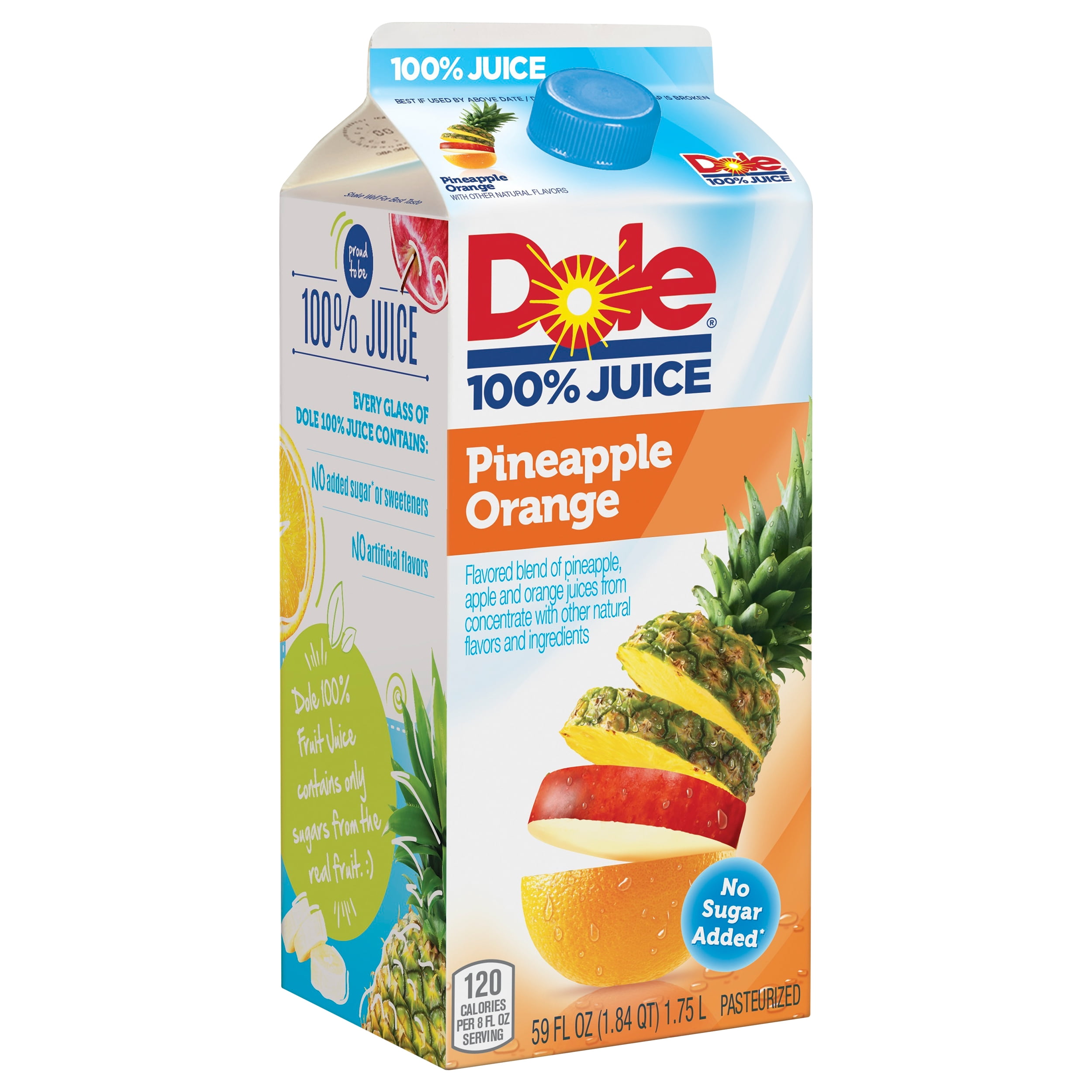 Dole Pineapple Orange 100% Juice, 59 fl oz Bottle, Refrigerated