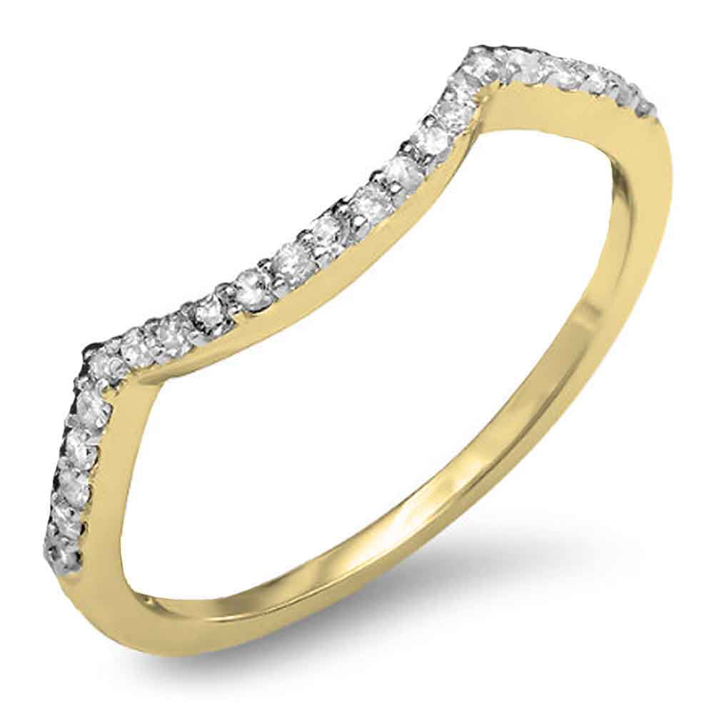 Round White Diamond Ladies Anniversary Wedding Stackable Band Contour Guard Ring 10K Gold ctw Dazzlingrock Collection 0.15 Carat 