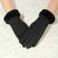 thumbnail image 2 of 1 Pair Full Finger Solid Color Women Gloves Plush Lining Fluffy Cuffs Touch Screen Winter Thermal Gloves Hand P, 2 of 8
