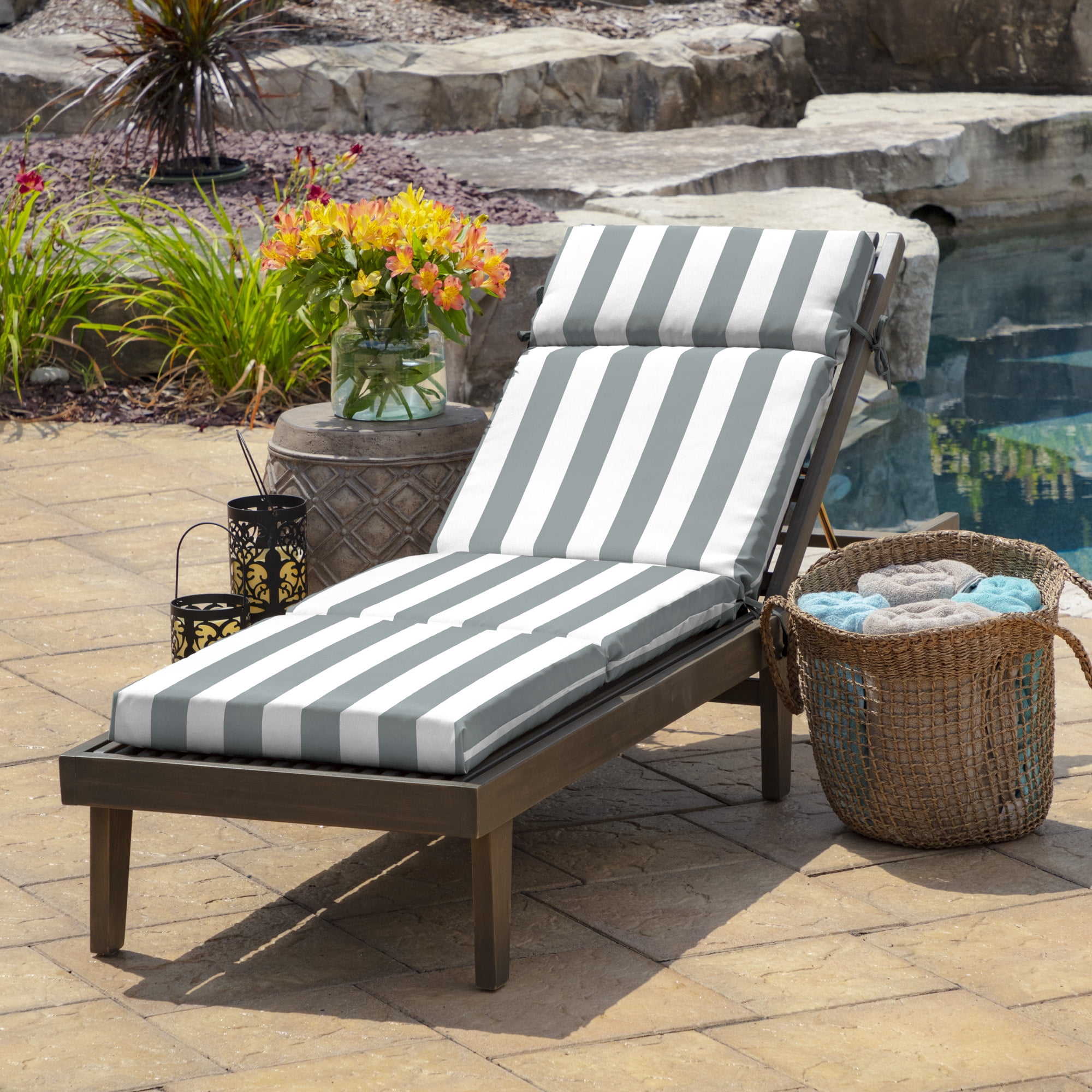 Arden Selections Weather Resistant Outdoor Chaise Lounge Cushion for Patio Furniture 72 x 21 Stone Grey Cabana Stripe Walmart