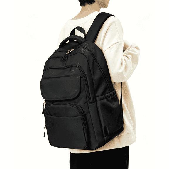 School Backpack for Men Women, Adults Waterproof Travel Bags, 15.6 inch Laptop Backpack, Teenage Lightweight Rucksack, Work Daypack, Black