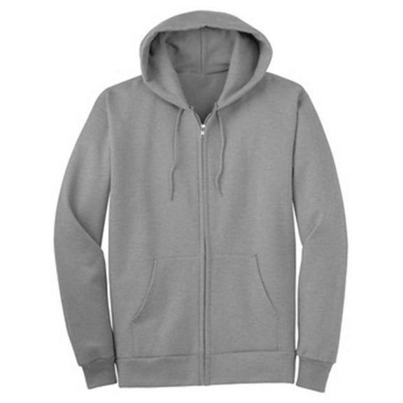 Classic Fitted Basic Zip Up Hoodied Sweater - Heather Grey - Medium