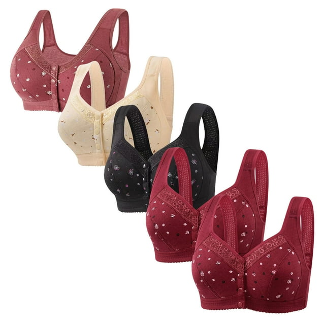 Plebaso Everyday Bras Pack of 5 for Women Front Closure Button Bras No Underwire Full Coverage Bralettes