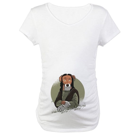 CafePress - Mona Lisa Dog Maternity T Shirt - Cotton Maternity T-shirt, Cute & Funny Pregnancy Tee