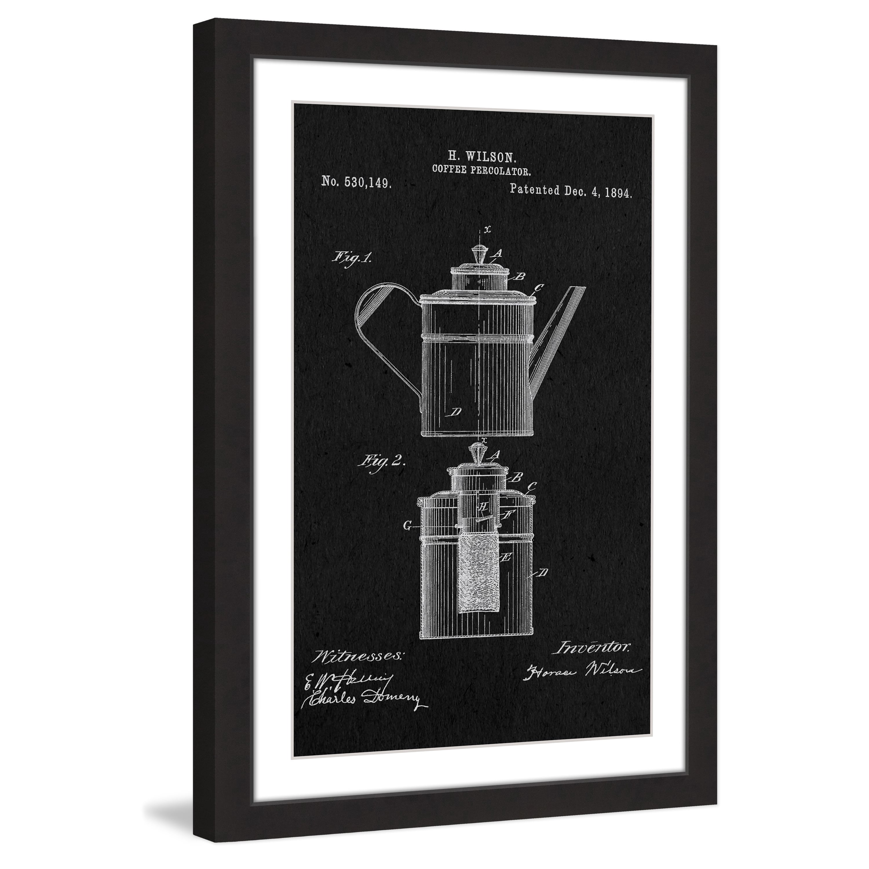 "Percolator 1894 Black Paper" Framed Painting Print