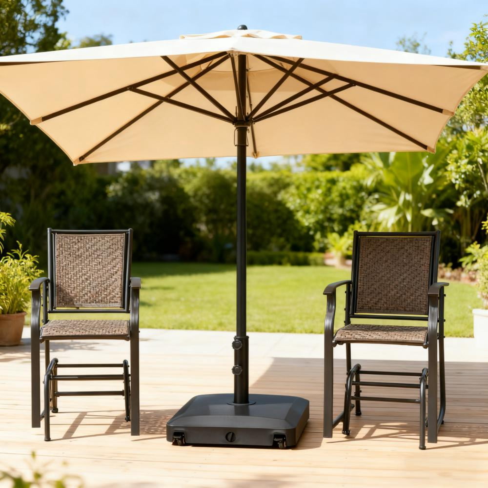 9.9 lb. Metal Square Patio Umbrella Base in Black  Umbrella Stand w/4 Wheels for Garden, Backyard, Lawn, Poolside