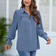 thumbnail image 4 of Defitshape Women's Long Sleeve Top Button Down Shirt Fashion Casual Fall Long Puff Sleeve Chiffon Soft Bishop Sleeve Blouse Grey Blue XX-Large, 4 of 4