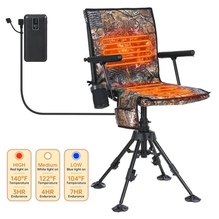 Heated Silent Swivel Hunting Chair with 360 Degree Rotating Adjustable Height Armrests No-Sink Feet & Shoulder Strap | Turkey Hunting Blind Chair for Deer Observation Outdoor Rest