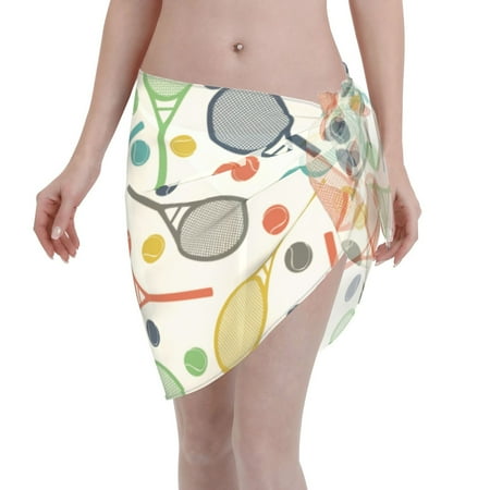 Disketp Racket And Tennis Ball Women Swimsuit Cover Up Short Chiffon Summer Beach Sarong Bikini Wrap Skirt Bathing Suit
