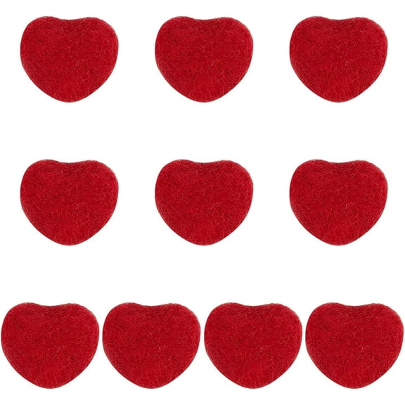 10Pcs Wool Felt Balls Red Heart Shape 100% Natural Wool Felting Ball Beads Pompoms Woolen Felted Fabric Handmade Pom Pom Balls Garland for Home Christmas Tree Decor DIY Craft Party Props DIY