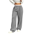 thumbnail image 3 of Gytharion Women's Lace Trim Sweatpants Solid Color Straight Leg Loose Casual Track Pants with Pockets Drawstring Elastic High Waist Joggers, 3 of 7