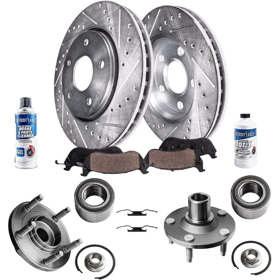 Detroit Axle - 8pc Front Brake Kit for 2005-2010 Ford Escape Mercury Mariner, 2005-2006 2008-2010 Mazda Tribute, Drilled Slotted Brake Rotors Ceramic Brake Pads Wheel Bearing Hubs: 11.92'' inch Front