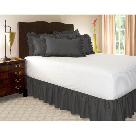 Ruffled Black Full Bed Skirt – Hotel-Quality Ruffles for Full Beds with 18 in. Drop – Elastic Wrap Around Dust Ruffle Full Bedskirt