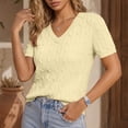 thumbnail image 2 of AHTJRT Women's Sweater Short Sleeve V Neck Lightweight Cable Knit Spring Summer Breathable Work Business Casual Pullover Tops Yellow L, 2 of 7