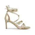 thumbnail image 3 of BLISSFUL STEP Women's Lace Up Strappy Block High Heels Sandals Gold 11, 3 of 7