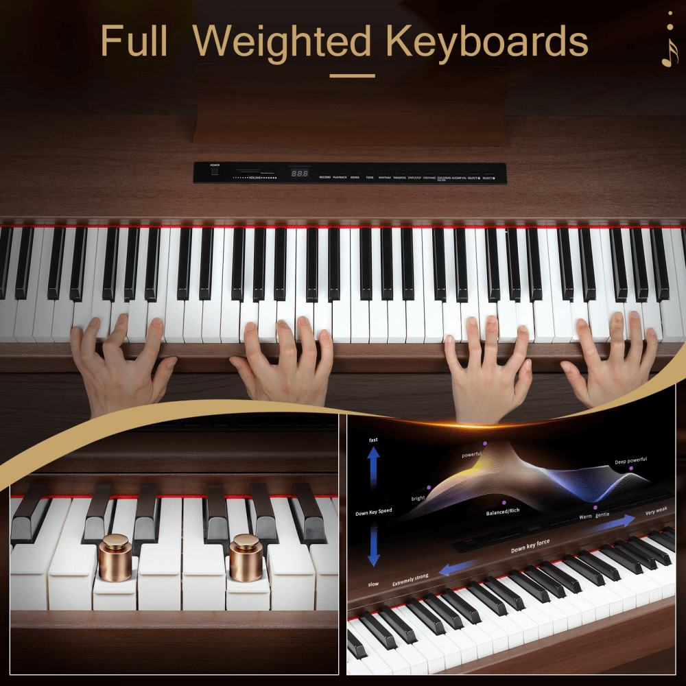 Tcbosik 88 Keys Full Weighted Keyboard Piano with Stand & Triple Pedals, Digital Piano with Headphone and Power Adapter, Black & Walnut