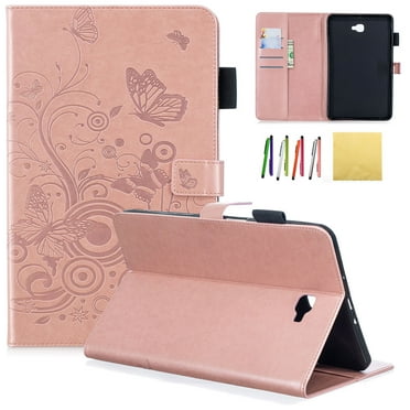Galaxy Tab A 10.1 SM-T580 Case, Allytech Emboss Butterfly PU Leather Cover Folio Flip Case Stand with Credit Card Slots for Samsung Galaxy Tab A 10.1 SM-T580/ T585/ T587 2016 Model, Rosegold
