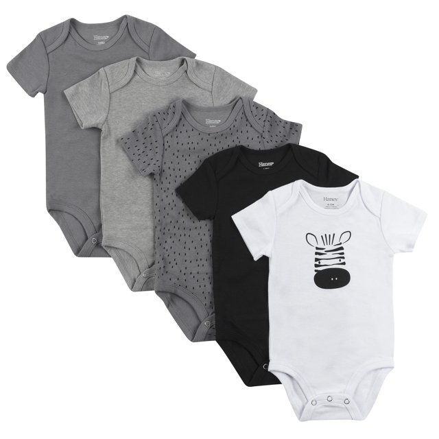 Hanes Body unisex para bebé Ultimate Flexy de manga corta para niños y niñas, paquete de 5, gris/negro, 12-18 meses EE. UU.