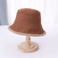 thumbnail image 3 of Tnobhg Women Autumn Winter Reversible Fisherman Hat Solid Color Letter D Logo Corduroy Basin Hat Warm Imitation Lambswool Bucket Hat, 3 of 8