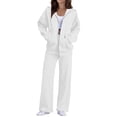thumbnail image 2 of Women's 2 Piece Outfits Long Sleeve Zip Up Hoodie Wide Leg Pants Matching Sweatsuits Sets White M, 2 of 7