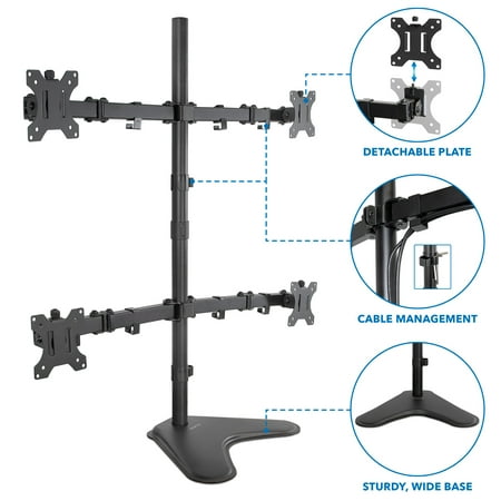 Mount-It! - Quad Monitor Desk Stand - Black