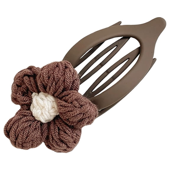ELAYARD Small Fascinators Crochet Flower Hair Clip For Women Elegant Design Coffee Color Plastic Resin Yarn 1Pcs