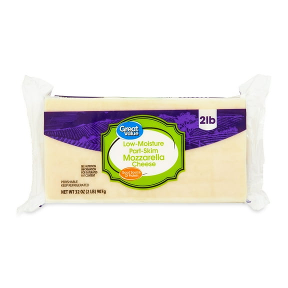 Great Value Low-Moisture Part-Skim Mozzarella Block Cheese, 32 oz Chunk