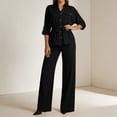 thumbnail image 4 of Purcolt Womens 2 Piece Matching Pant Set Dressy Casual Collared Roll Up Long Sleeve Button Front Shirt Full Length Wide Leg Trousers Business Work Office Outfits, 4 of 7