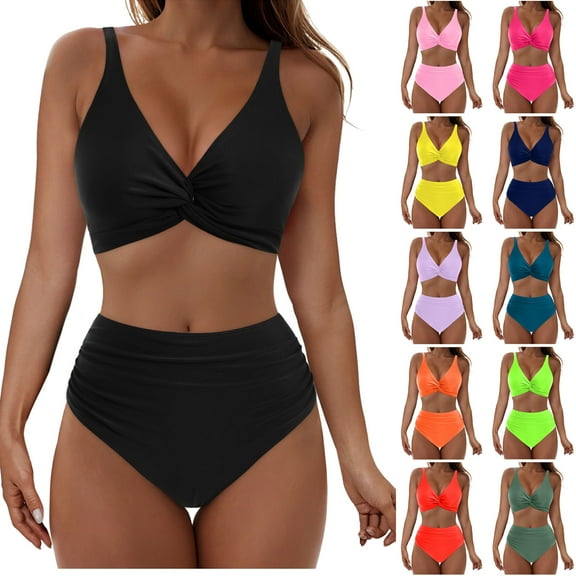 Bovxnpu Womens High Waisted Bikini Set Sporty 2 Piece Swimsuits Bathing Suits, Swimwear Women's Sleeveless Bikini Swimsuits Push-Up Padded Swimwear Swimsuits Blouse Set