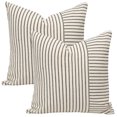 thumbnail image 1 of Dinheiro Funda de Almohada con Empalme a Rayas de 18 x 18 Pulgadas, Paquete de 2 Tiras, Funda de Almohada con Adornos de Lino, sofá, Silla, Dormitorio, decoración Moderna, 1 of 5