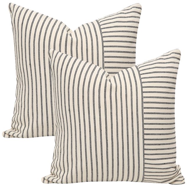 Dinheiro Funda de Almohada con Empalme a Rayas de 18 x 18 Pulgadas, Paquete de 2 Tiras, Funda de Almohada con Adornos de Lino, sofá, Silla, Dormitorio, decoración Moderna