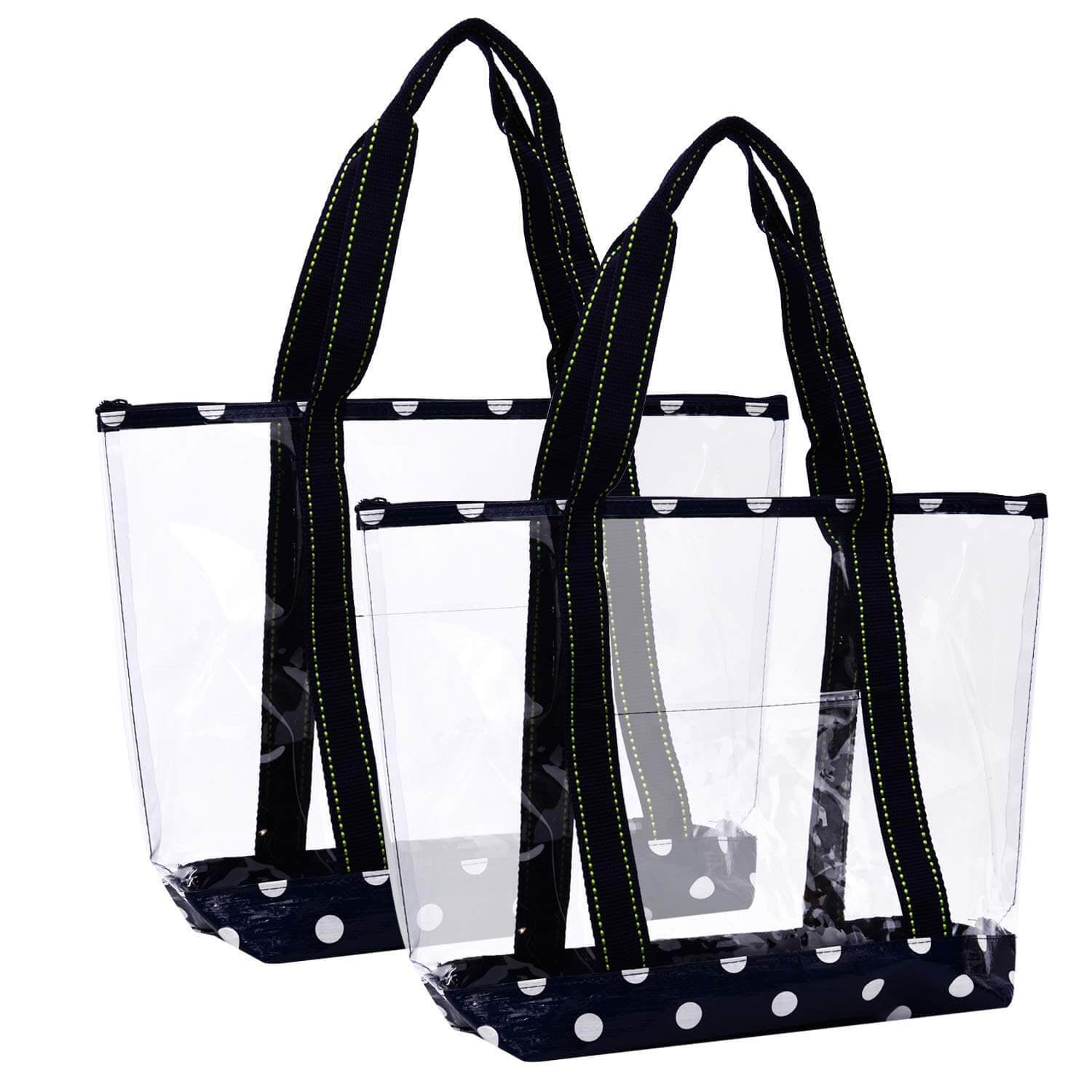 2 Packs Large Clear Bag, Transparent Vinyl Tote Bag with Zipper Navy