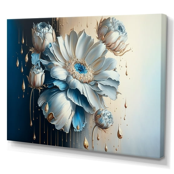 Designart Ice Blue Daisy III Canvas Wall Art