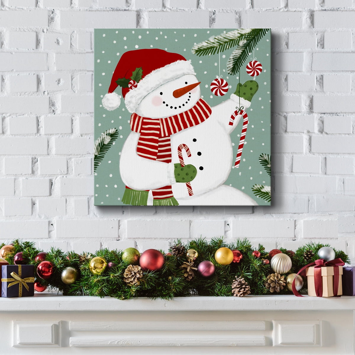 Peppermint Snowman I- Gallery Wrapped Canvas