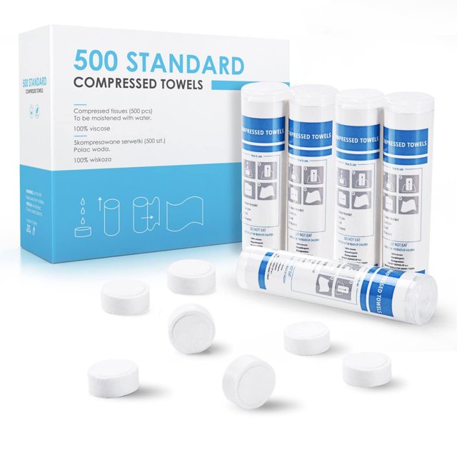 HAPPY CHEERS 500 Pieces Disposable Compressed Towels, Compact Travel Coin Tissue Soft Compress Tissues Pills for Outdoors Travel Camping and Beauty Salon