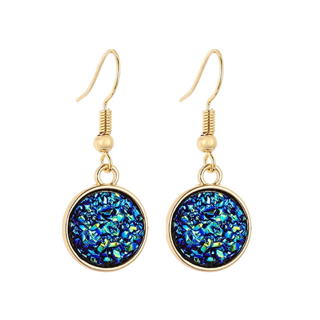 1 par de pendientes colgantes chapados en Drusy, colgantes redondos, accesorios de joyería multicolor, regalos femeninos, decoraciones para Ropa, zapatos y accesorios Miscelánea Azul claro Minnieouse AP009627-04B